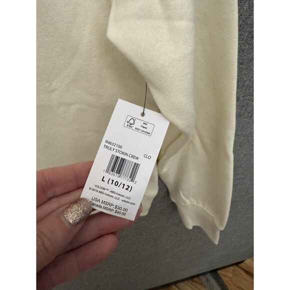 NWT Girls L large 10/12 Volcom crewneck sweatshirt cream Retail $30 - Picture 3 of 7